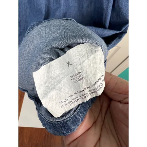 Nine West Long Slv Jean Dress Cotton Side Seam Pockets Prairie Cottage Size XL - Picture 4 of 6